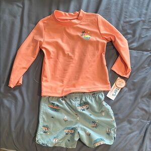 Coral Rash Guard and Aqua Swim Shorts Set